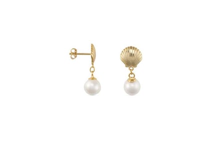 Elk & Bloom Elegant Gold Shell Pearl Mermaid Studs