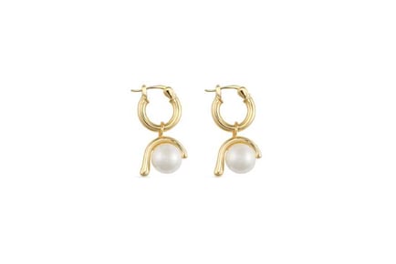 Elk & Bloom Glamorous Chunky 14K Gold Pearl Hoop Earrings