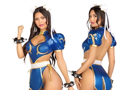 Women's 4-Piece Street Fighter Chun-Li Costume with Bun Covers - 3 Sizes