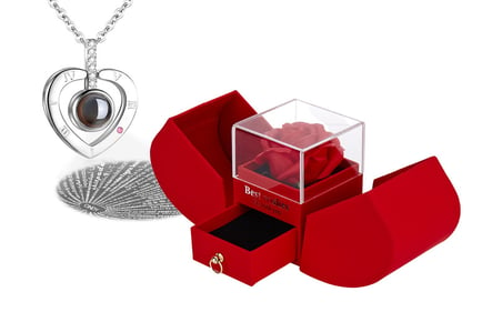 Preserved Real Rose with 'I Love You' Necklace and Gift Box - 3 Colours!