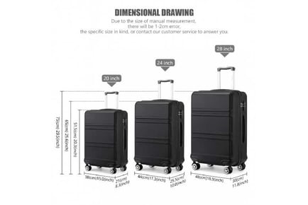 Kono Sculpted 3-Piece ABS Luggage Set - Travel in Style