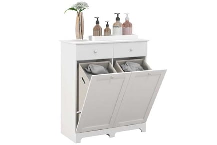 Sleek Duo Laundry Hamper Cabinet - White Elegance