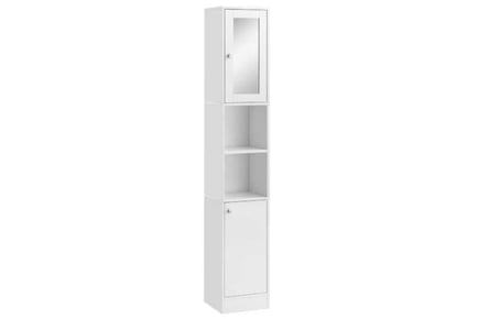 Sleek Narrow Cabinet with Mirror & Shelves