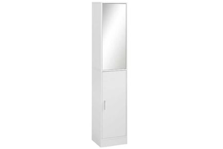 Elegant Tall Mirrored Bathroom Cabinet - White