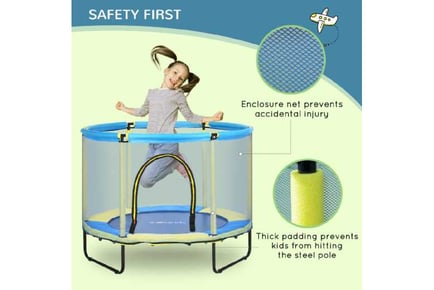 Kids Trampoline with Safety Net in Vibrant Blue