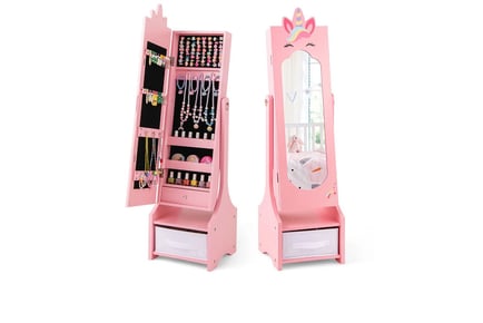 Kid's Jewellery Cabinet with Mirror and Foldable Drawer- 2 Colours!