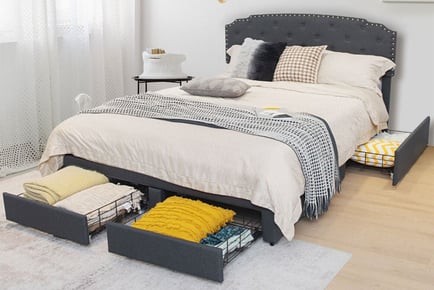 Upholstered Double Storage Bed Frame with 4 Drawers & Adjustable Headboard