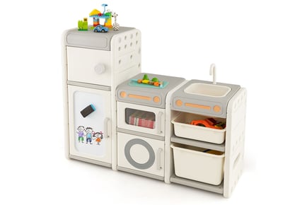 Kids Toy Storage Organiser with Magnetic Whiteboard Removable Sink & Faucet!