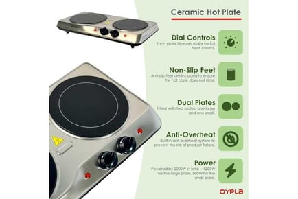 Dynamic 2000W Ceramic Portable Infrared Electric Double Hot Plate