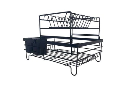 Deluxe 2-Tier Multifunctional Dish Drainer Rack with Cutlery Holders