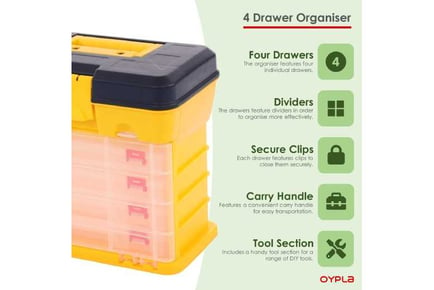 4 Drawer Storage Organiser Utility Tool Box Case Garage Shed