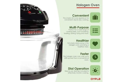 12L Black Halogen Convection Oven Cooker - Portable Perfection