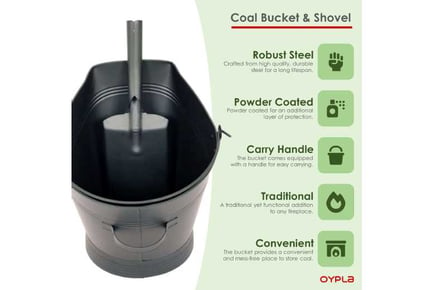 Ultimate Heavy Duty Steel Fireplace Coal Bucket & Shovel Set