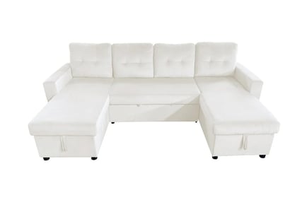 Large U-Shape Storage Sofa Bed with Ottoman - 4 Colours