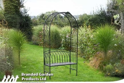 Black Wrought Iron Garden Arch & Bench