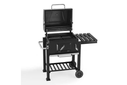 outdoor portable charcoal bbq grill with side shelf and wheels