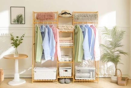 Bamboo rack with 5-tier shelves & clothes hanger