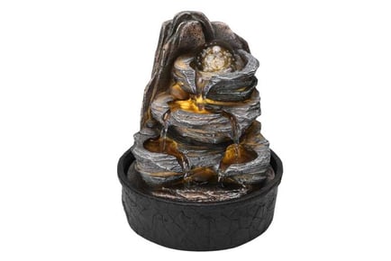 Tiered rock tabletop fountain with LED crystal ball