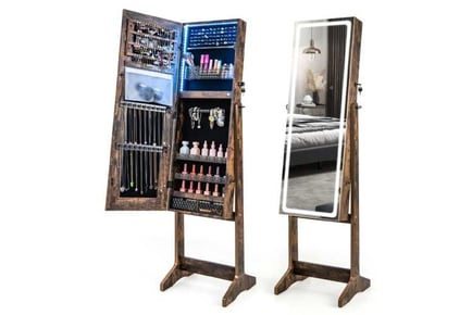 Standing Jewelry Cabinet LED Lights Lipstick Box 2 Drawers