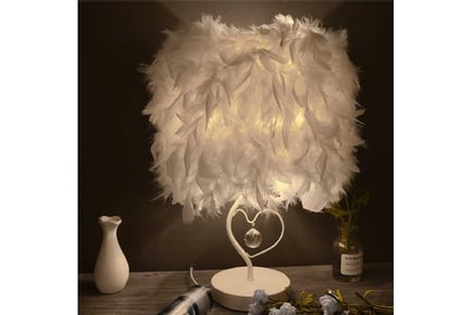 White feather table lamp with heart-shaped base