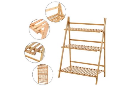 3 tier foldable plant stand wooden ladder shelf natural white