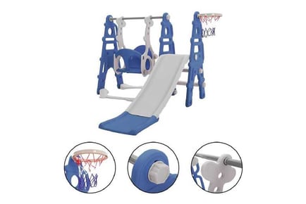 3-in-1 kids swing slide set with basketball hoop