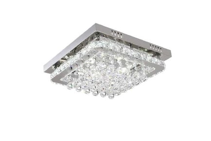 Chrome square LED ceiling light with crystal drops