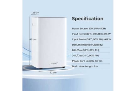 Energy Efficient Dehumidifier with Auto Drain or Manual Drainage