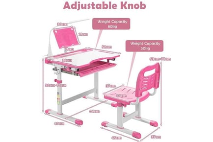 Height Adjustable Kid's Tilted Desk Set with Lamp & Drawer