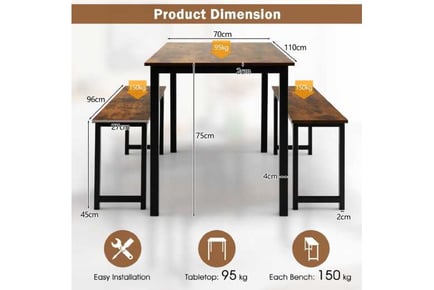 3 Pieces Space-Saving Dining Breakfast Table Set