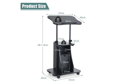 Mobile Laptop Table with Adjustable Height and Storage Cabinet