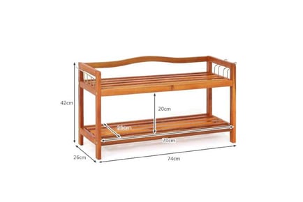 Solid Acacia Wood Shoe Rack Shelf with Side Metal Hooks