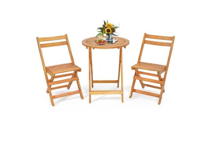 3 Pieces Folding Patio Bistro Set with Slatted Tabletop