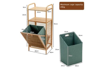 Bamboo Laundry Bin with Storage and Removable Basket