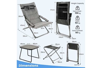 5 Piece Patio Sling Chair Set with Ottoman and Coffee Table