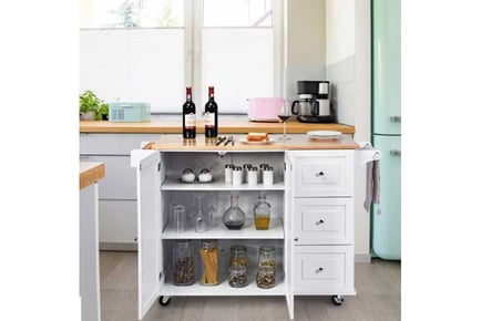 Kitchen Island Trolley with 3 Drawers and 2-door Cabinet