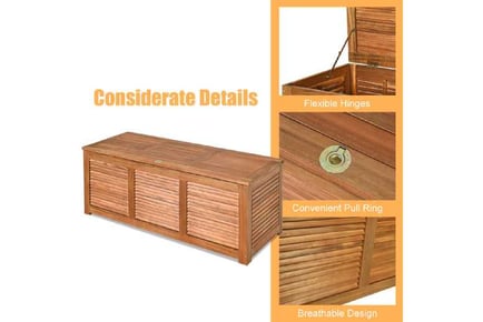 180L Acacia Wood Deck Box with Flexible Hinges and Handle