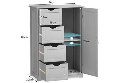 Freestanding Storage Cupboard with Adjustable Shelf and Drawers