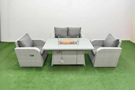 4 Seats Slope Back Garden Sofa Set Fire Pit Table Recliner