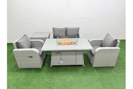 4 Seats High Back Garden Sofa Set Fire Pit Table Recliner