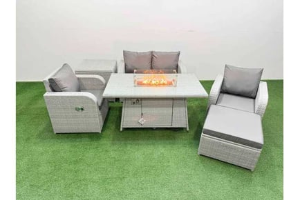 5 Seats Slope Back Garden Sofa Set Fire Pit Table Recliner