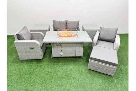 5 Person Garden Firepit Dining Table Set Recling Chair