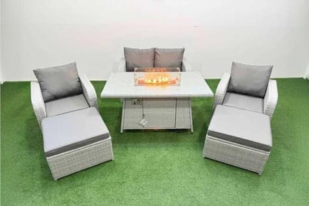 High Back 6-Seater Garden Firepit Set with Reclining Chair