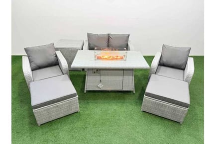 High Back 6-Seater Garden Firepit Set with Reclining Chair