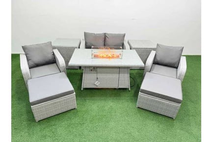 High Back 6-Seater Garden Firepit Set with Reclining Chair