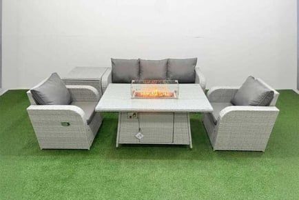 5 Pieces Slope Back Garden Lounge Sofa Set with Fire pit