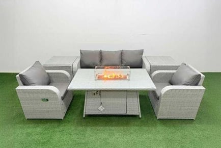 6 Pieces Slope Back Garden Lounge Sofa Set with Fire pit