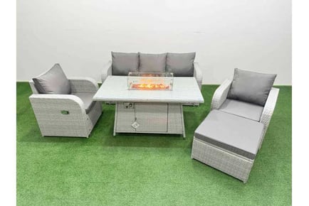 5 Pieces Slope Back Garden Lounge Sofa Set with Fire pit