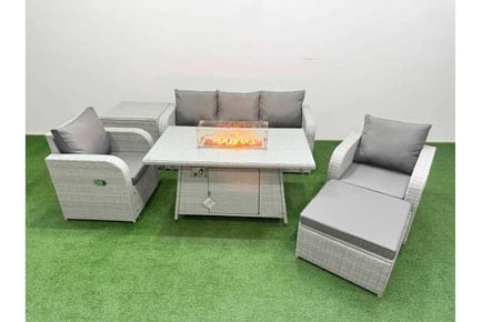 6 Pieces Slope Back Garden Lounge Sofa Set with Fire pit