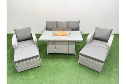 6 to 8 PCS Highback Garden Sofa Set w/ Firepit & Reclining Chair